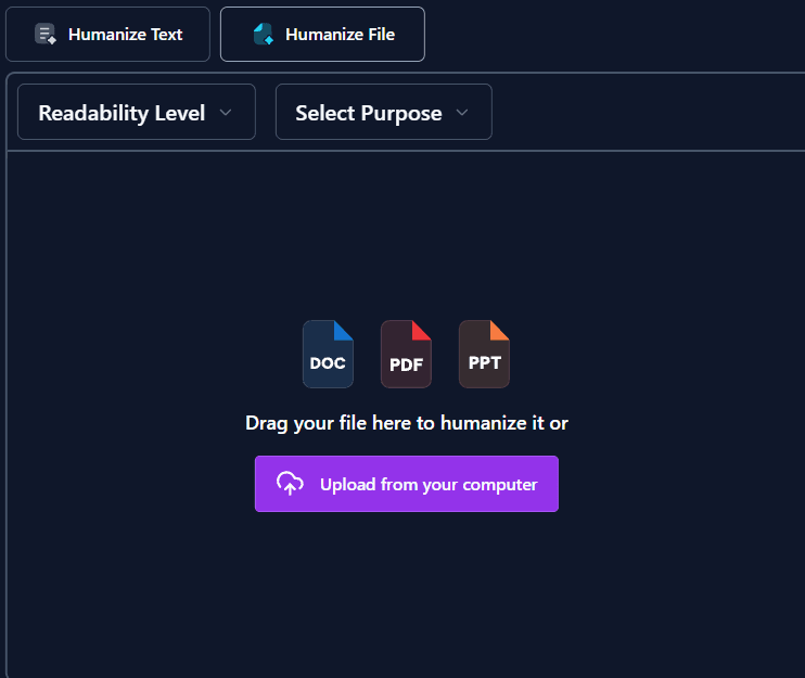 Upload & Humanize Documents features